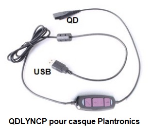 USB/PC CORDON QD USB LYNC POUR CASQUE PLANTRONICS