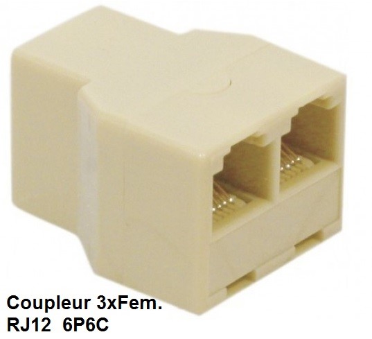 COUPLEUR EN T POUR TELEPHONIE F/F/F/ RJ12