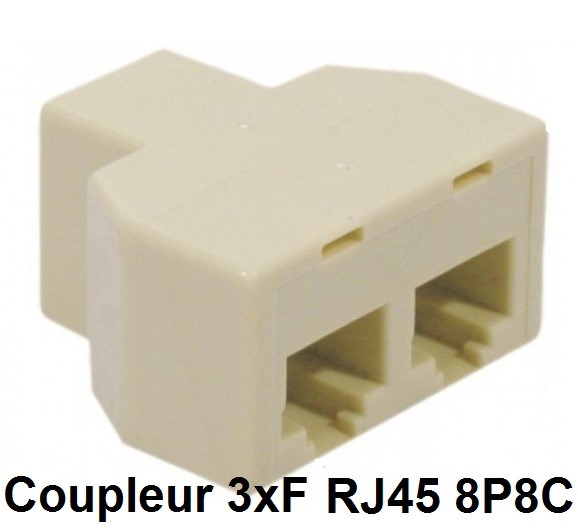 COUPLEUR EN T POUR TELEPHONIE ET INFORMATIQUE F/F/F RJ45